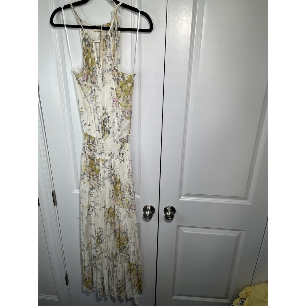 Love Stitch Women's Floral Maxi Dress Size M With Adjustable Neck Tie 100% Rayon